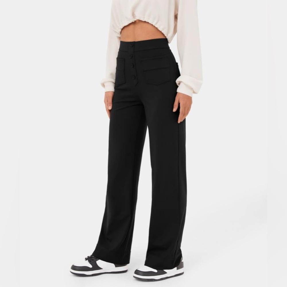 Halara High Waisted Button Multiple Pockets Straight Leg Casual Pants NEW!!!🖤 - Picture 3 of 16